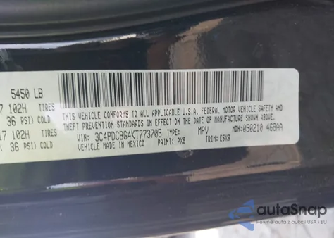 2019 Dodge Journey Se z USA, uszkodzony, nr VIN 3C4PDCBG4KT773705